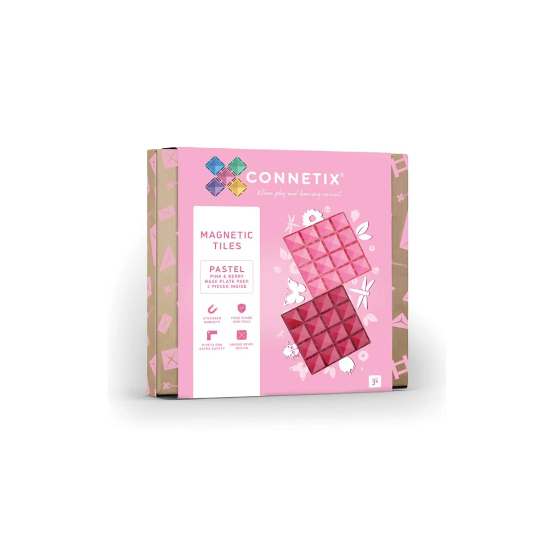 Connetix Magnetic Tiles | Pastel Pink & Berry Base Plate Pack Pastel  (2 pcs) - Image 2