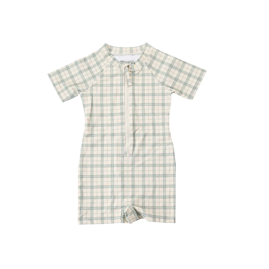GRECH & CO. Short Sleeve Rashguard Swimsuit | UPF + Recycled - Fern Plaid