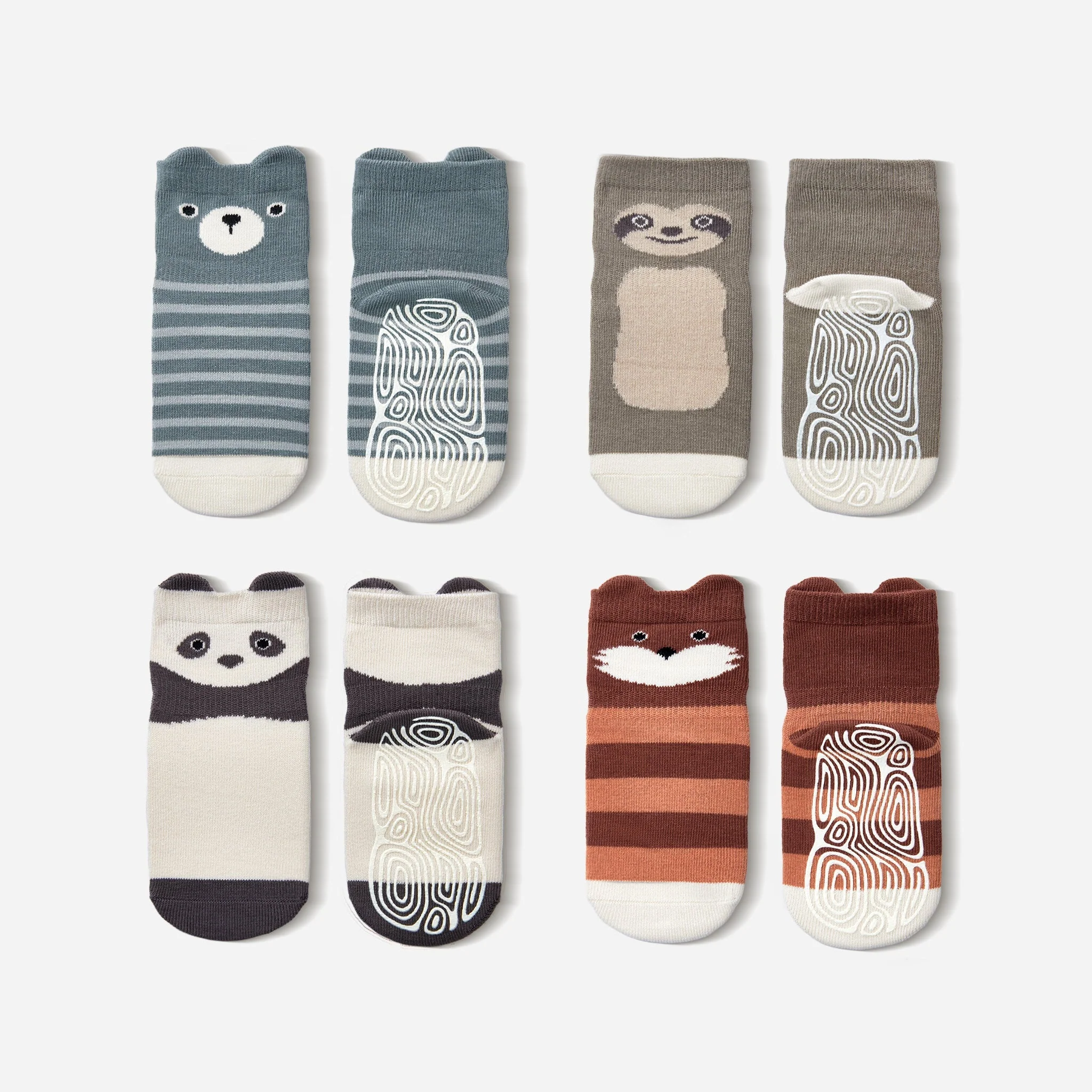 LittleYogaSocks Critter Crew II- Organic- 4 Pairs of Stay-On Baby & Toddler Non-Slip Socks