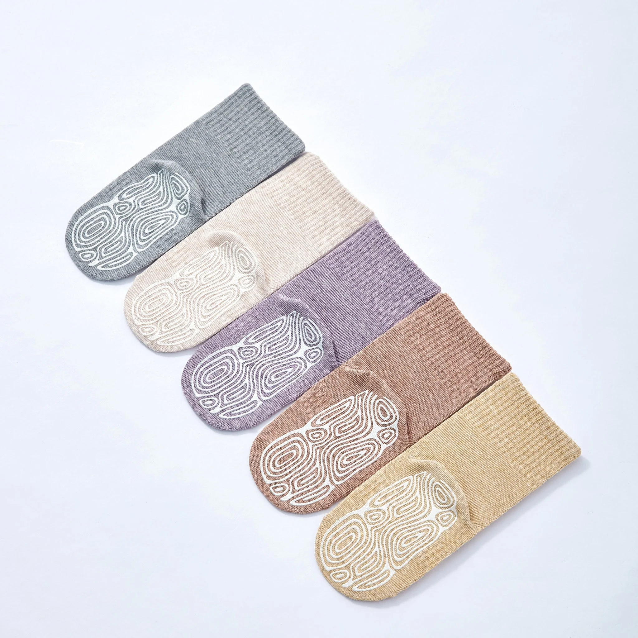 LittleYogaSocks Organic Cotton Socks- Beige & Brown- 4 Pairs of Stay-On Baby & Toddler Non-Slip Socks - Image 2
