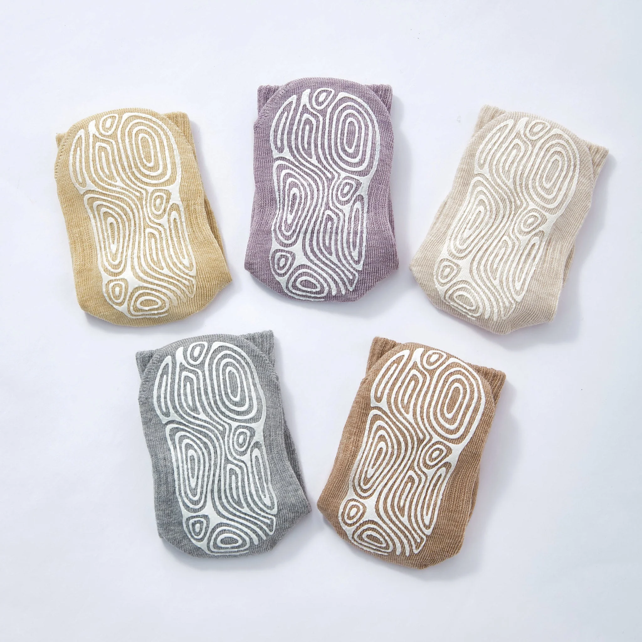 LittleYogaSocks Organic Cotton Socks- Beige & Grey- 4 Pairs of Stay-On Baby & Toddler Non-Slip Socks - Image 4