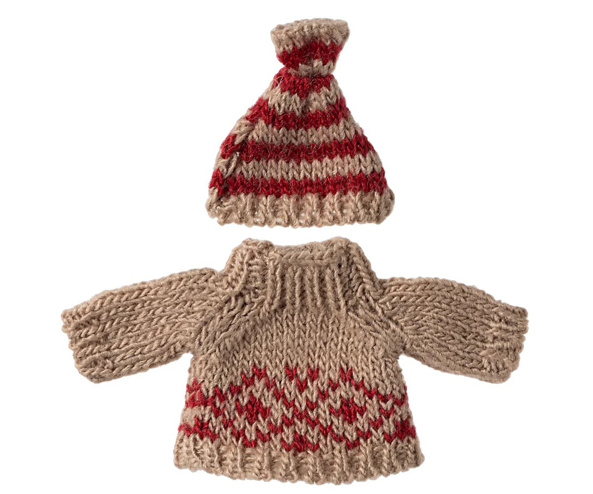 Maileg Knitted sweater and hat, Mum mouse