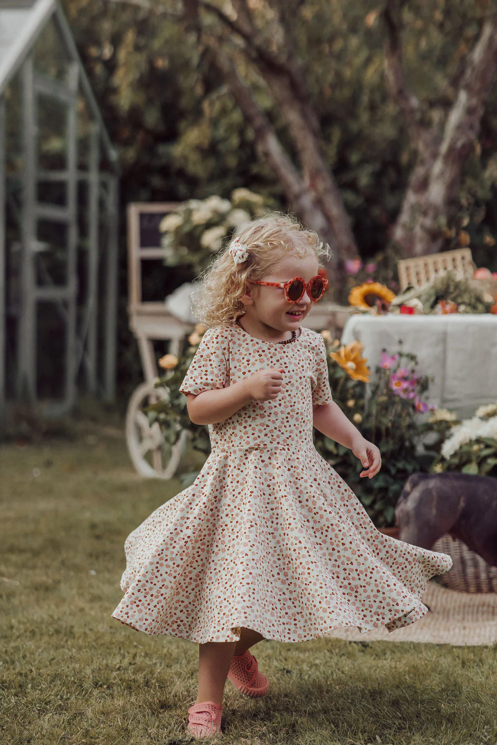 GRECH & CO. Sweetheart Twirl Dress | Organic Cotton Jersey - Sunset Meadow - Image 2