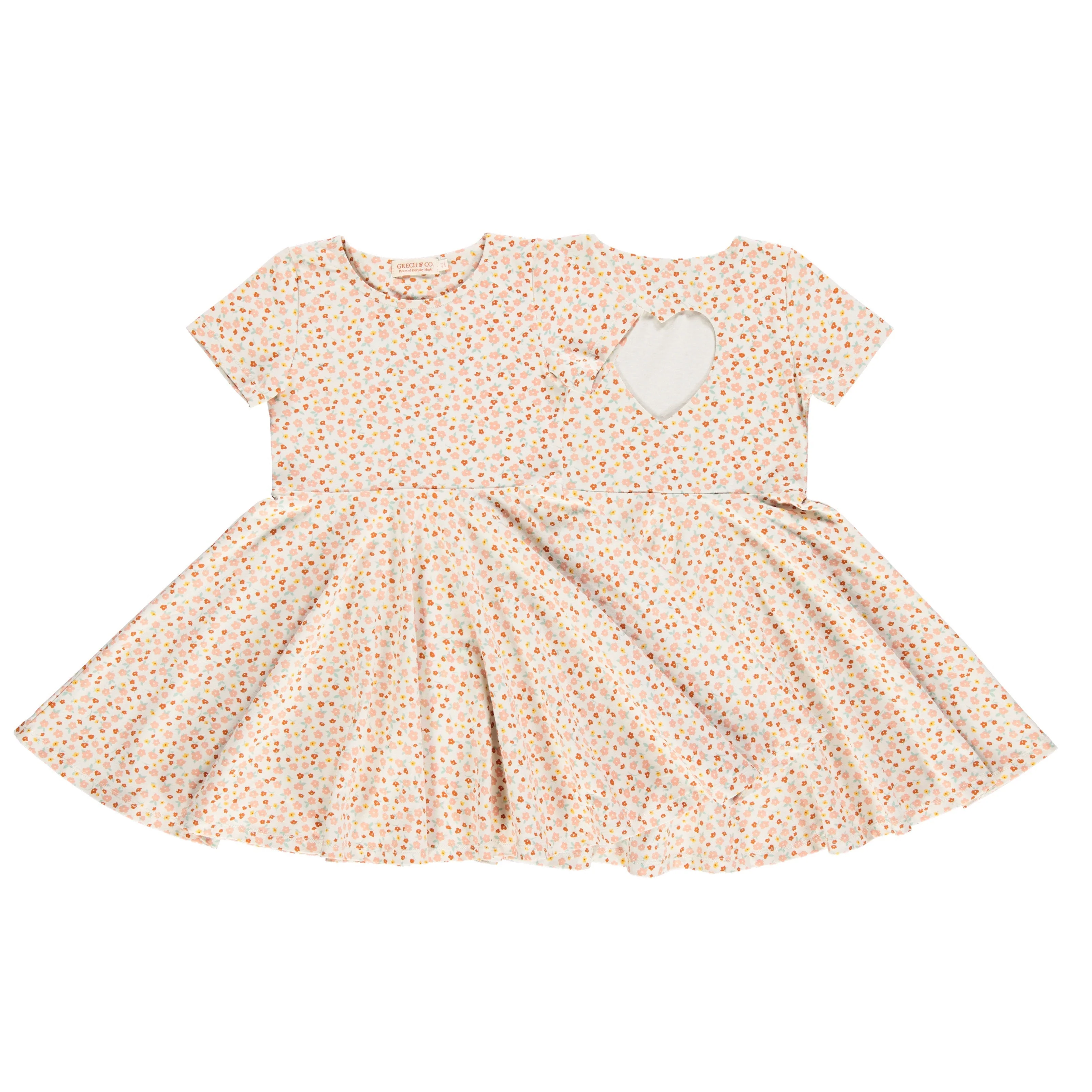 GRECH & CO. Sweetheart Twirl Dress | Organic Cotton Jersey - Sunset Meadow - Image 4